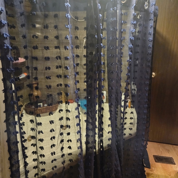 Navy Blue grommet top sheer curtains 2 panels - Picture 3 of 6